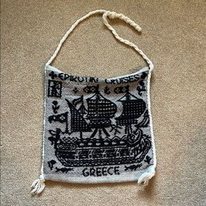 Greece Nautical Ship Woven Shoulder Bag in Black and Cream